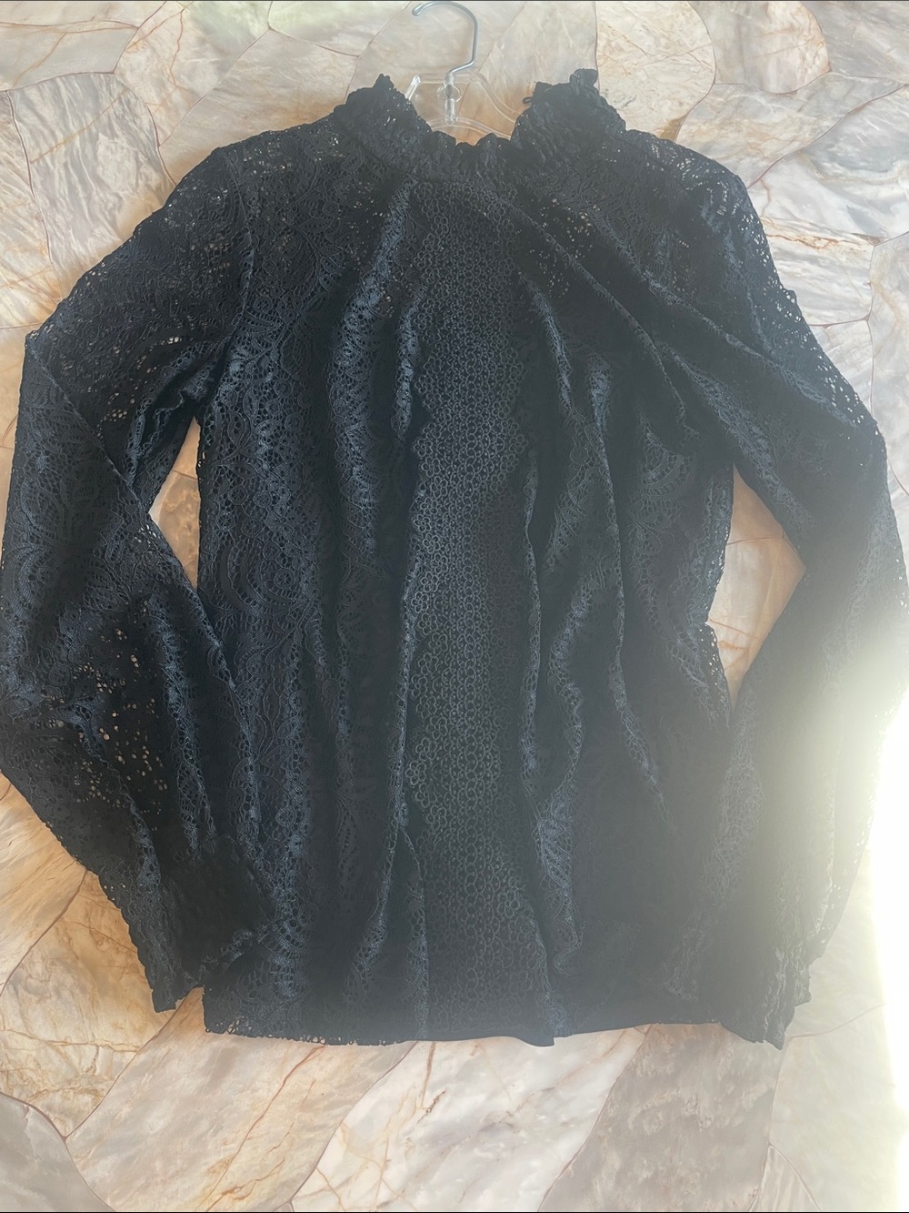 Anthropologie Black Lace High-Neck Blouse